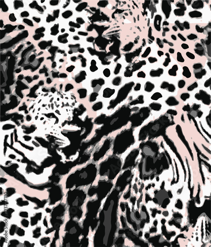 Leopard print. Vector seamless pattern. Animal skin background with black and brown spots on beige backdrop. Abstract exotic safari texture. Jaguar, leo, puma cheetah,zebra, fur pattern. Repeat design