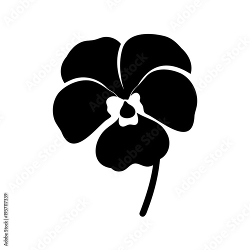 Minimalist Black and White Illustration of a Single Pansy Flower Bloom
