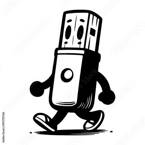 Animated USB Drive: An animated USB drive strides confidently forward, embodying the spirit of digital mobility.