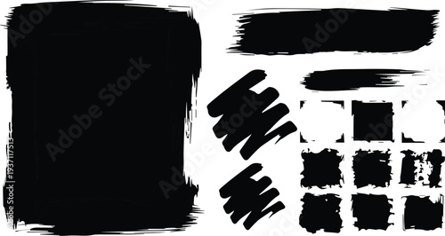 Abstract brush stroke art with black and white colors and geometric patterns