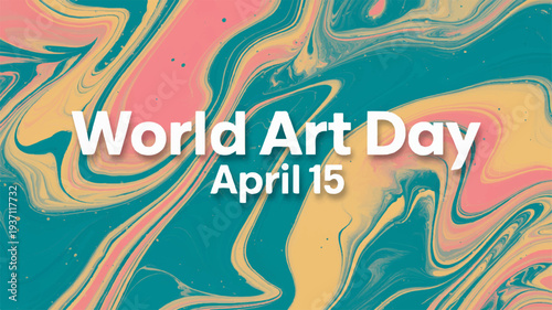 Vibrant swirling patterns celebrate world art day on april 15 with colorful teal pink and yellow hues