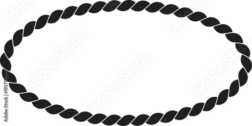 Horizontal oval ellipse shape black rope frame border isolated on white background nautical sailor vector illustration