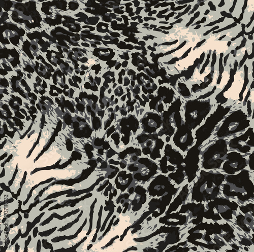 Leopard print. Vector seamless pattern. Animal skin background with black and brown spots on beige backdrop. Abstract exotic safari texture. Jaguar, leo, puma cheetah,zebra, fur pattern. Repeat design