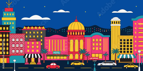 Las Vegas Strip Neon Skyline at Night – USA | Glowing Casinos, Bright Lights & Iconic United States Night Panorama