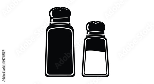 A black and white illustration depicting a salt and pepper shaker set side by side