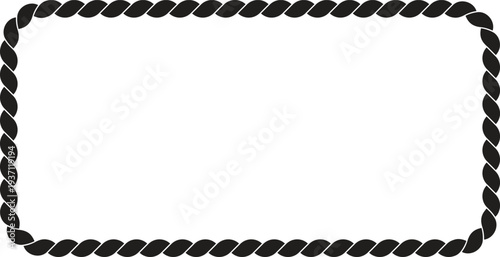 Horizontal rectangle shape black rope frame border isolated on white background nautical marine sailor vector illustration