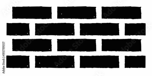 Abstract arrangement of black rectangles resembling a brick wall pattern