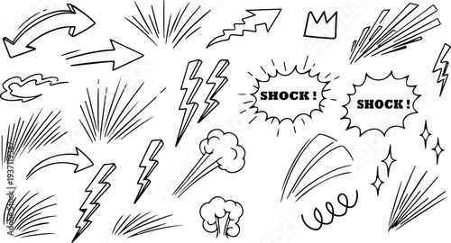 Comic book sound effects and action lines collection