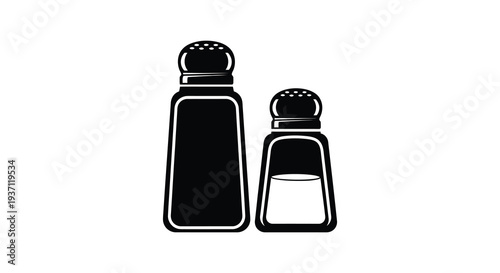 Simple black and white illustration depicting a salt and pepper shaker set side by side