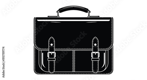 A black satchel with a handle and two straps depicted in a minimalist graphic style