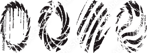 grunge oval and round brushstroke frames with rough ink texture for design and decoration