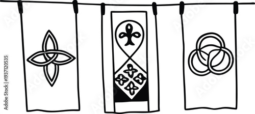 Set of Three Medieval Hanging Banners with Celtic and Heraldic Symbols