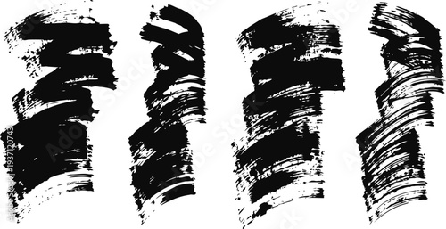 Black brush strokes set abstract grunge paint strokes, rough textured ink marks on white background