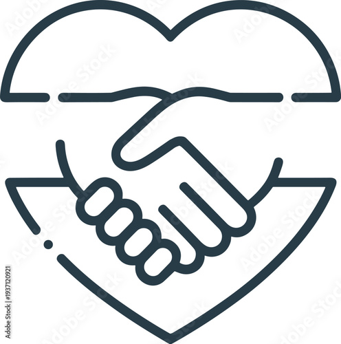 Handshake inside heart silhouette, unity partnership compassion illustration, mutual support design, community care symbol, charity cooperation, empathy trust agreement concept