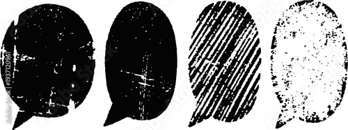 Abstract grunge speech bubbles collection distressed dialogue shapes with rough textured design communication and conversation symbols