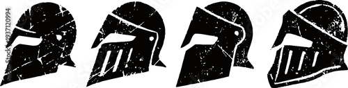 medieval knight helmets silhouettes vintage armor headgear icons ancient war helmets in black and white