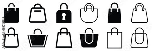 shopping bag icon set with paper bags online shop and package delivery symbols for professional hierarchy.