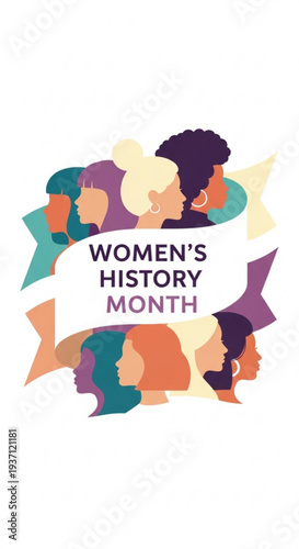 Women’s History Month graphic with diverse female silhouettes  