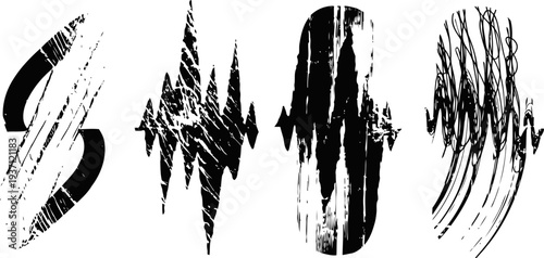 abstract black grunge brush strokes rough textured ink paint elements with distressed edges and splatters