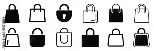 shopping bag icon set with paper bags online shop and package delivery symbols for professional hierarchy.