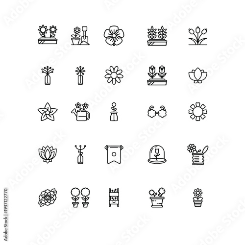 Floral and Gardening Line Icon Set, Set of Floral and Gardening Line Icons Vector Illustration
