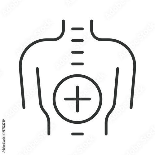 Human spine treatment icon in line design. spine, back, chiropractic, medical, anatomy, healthcare, treatment on white background vector. spine editable stroke icon