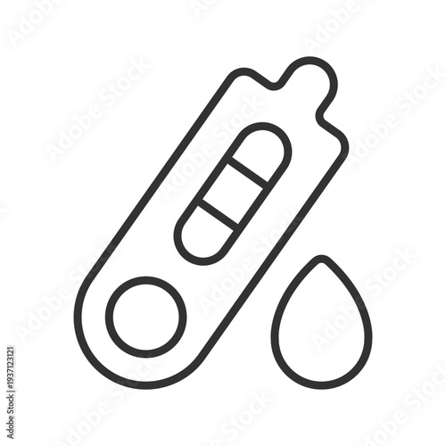 Medical test strip blood icon in line design. test strip, blood, diabetes, medical, healthcare, glucose, analysis on white background vector. test editable stroke icon