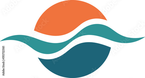 Abstract Sun Overlapping Wavy Water Lines Minimalist Logo Style