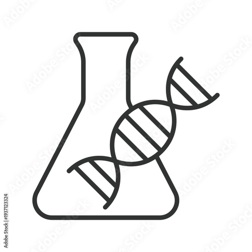Genetic laboratory flask icon in line design. genetics, dna, laboratory, science, research, biology, experiment on white background vector. genetics editable stroke icon