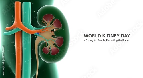 World kidney day awareness illustration with human kidney anatomy
