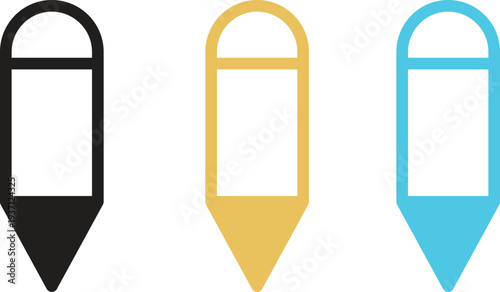 Collection of black, yellow, and blue map pointer icons on transparent background