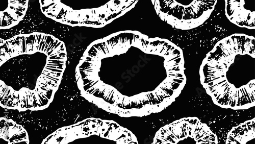 vintage woodcut black and white sliced kiwi fruit pattern background