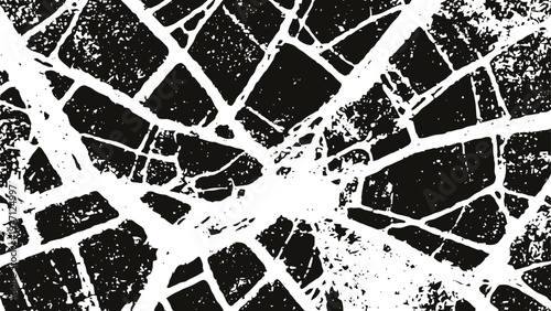 Grunge cracked texture black and white distressed surface with shattered pattern and rough weathered effect