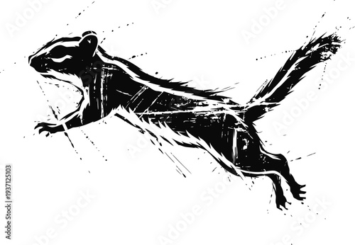 silhouette of a jumping squirrel with dynamic brush stroke ink splash effect art