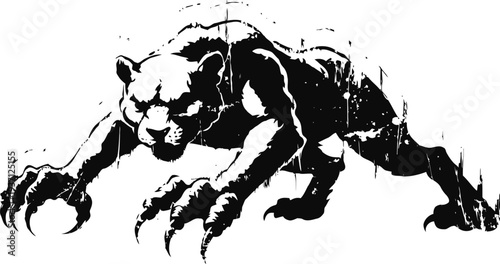 Dark panther crouching, fierce wild cat silhouette with sharp claws ready to attack
