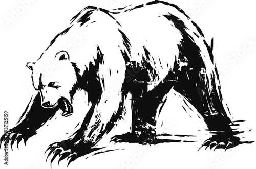 Fierce grizzly bear roaring with claws extended aggressive wild animal illustration
