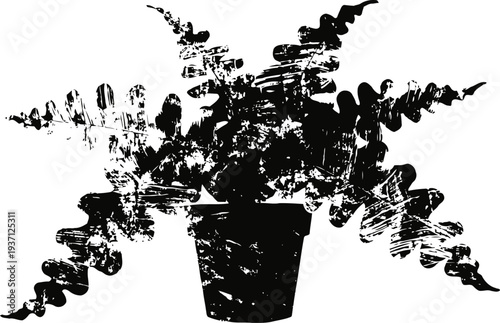 Indoor houseplant silhouette in pot with long leafy fronds decorative greenery botanical art