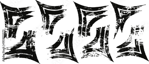 abstract grunge black ink brush strokes set isolated on white background
