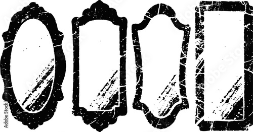 Vintage distressed mirror frames set four ornate retro designs with grunge texture and shabby borders