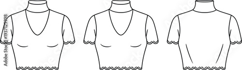 Three White Turtleneck Shirts with Different Neckline Styles and Hem