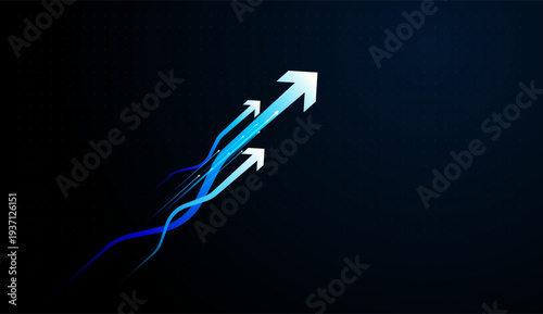 Intertwined Grow arrows create a sense of flow, representing technology advancement fueling Finance and strategic Business growth. and with Bright Grow arrows