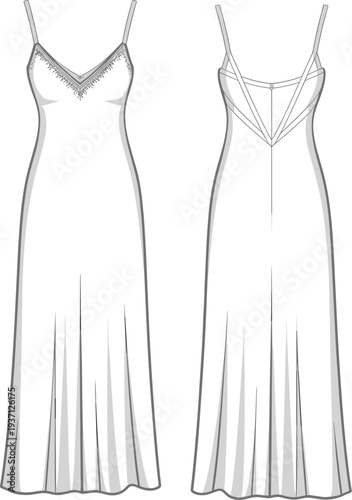 Two Long White Dresses with Straps and Slits on the Front and Back formal