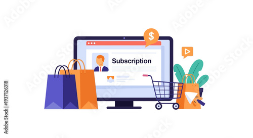 Digital Subscription E-commerce: Online Shopping, Recurring Payments & Membership Plans Illustration