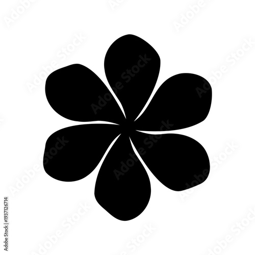 Black and White Graphic of a Plumeria Flower with Six Petals