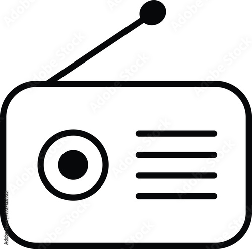 Vintage radio receiver icon with antenna and speaker grill for classic audio broadcasting