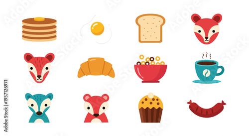 Breakfast food and animal icons