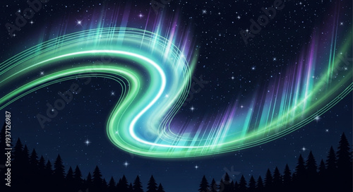 Vivid Aurora Borealis Lighting Up Night Sky.