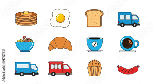 Breakfast food and delivery icons