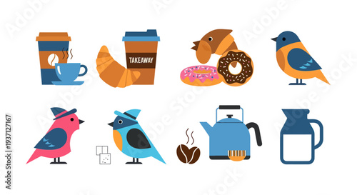 Breakfast food and drink icon set
