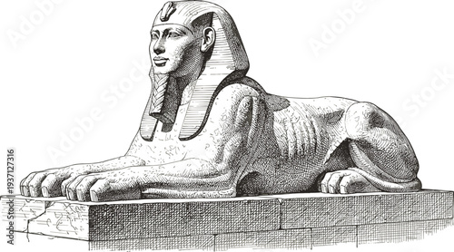 Vintage Engraving Of The Great Sphinx Of Giza Egypt Featuring Detailed Line Art Style For History Travel Education And Ancient Civilization Design Projects